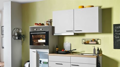 Einbauküche Express küchen aus Holz in Hellgrau EXPRESS KÜCHEN Mini-Einbauküche Win mit Geräten Hellgrau & rustikale Eiche - Länge ca. 180 cm