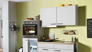 Einbauküche Express küchen aus Holz in Hellgrau EXPRESS KÜCHEN Mini-Einbauküche Win mit Geräten Hellgrau & rustikale Eiche - Länge ca. 180 cm