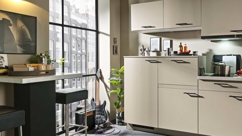 Einbauküche Express küchen aus Holz in Beige EXPRESS KÜCHEN Einbauküche Win mit Spülmaschine Cremegrau - Länge ca. 240 cm