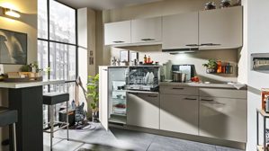 Einbauküche Express küchen aus Holz in Beige EXPRESS KÜCHEN Einbauküche Win mit Spülmaschine Cremegrau - Länge ca. 240 cm