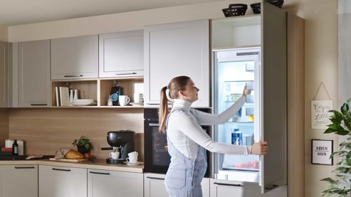 Einbauküche Express küchen aus Holz in Hellgrau EXPRESS KÜCHEN Einbauküche Home mit Elektrogeräten Cremegrau & Eiche natur - Stellfläche ca. 250 x 330 cm