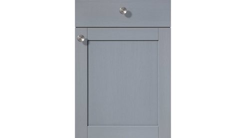 Einbauküche Nobilia® aus Holz in Hellblau nobilia® Einbauküche Frame mit Geräten und  Ansetztisch steinblaue Holzstruktur & Marmor schwarz - zweiteilig