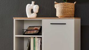 Kombikommode Interliving aus Holz in Hellgrau Interliving Jugendzimmer Serie 1702 - Kommode Sandgrau & Artisan Eiche - eine Tür, zwei Schubladen, Breite ca. 92 cm