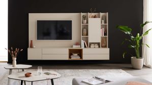 Wohnwand Interliving aus Holz in Creme Interliving Wohnzimmer Serie 2034 - Wohnwand beiger Lack - zweiteilig, Länge ca. 270 cm