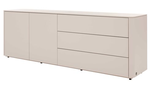 Sideboard Interliving aus Holz in Beige Interliving Wohnzimmer Serie 2035 - Sideboard beiger Mattlack - drei Schubladen, zwei Türen, Länge ca. 200 cm