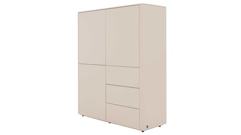 Highboard Interliving aus Holz in Beige Interliving Wohnzimmer Serie 2035 - Highboard beiger Mattlack - drei Schubladen, drei Türen