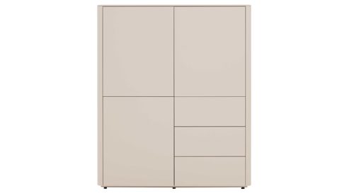 Highboard Interliving aus Holz in Beige Interliving Wohnzimmer Serie 2035 - Highboard beiger Mattlack - drei Schubladen, drei Türen