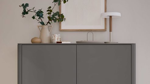 Highboard Interliving aus Holz in Dunkelgrau Interliving Wohnzimmer Serie 2035 - Highboard dunkelgrauer Mattlack - drei Schubladen, drei Türen