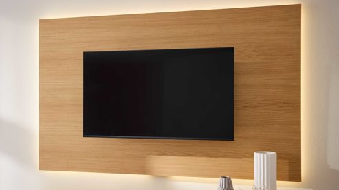 Wohnwand Interliving aus Holz in Dunkelgrau Interliving Wohnzimmer Serie 2035 - TV-Wand dunkelgrauer Mattlack & Eiche - zweiteilig, Länge ca. 200 cm