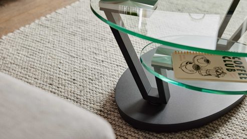 Couchtisch Interliving aus Keramik in Beige Interliving Couchtisch Serie 6230 travertinfarbene Keramik & Klarglas - 95 - 150 x 60 cm