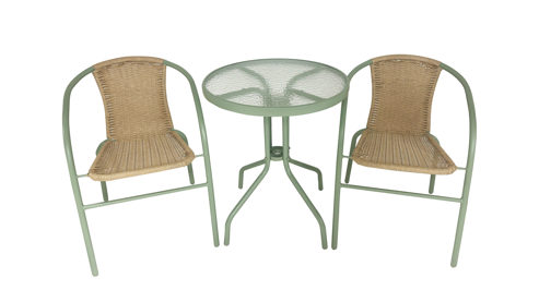 Tischgruppe Testrut aus Geflecht Metall in Grün Beige TESTRUT Tischgruppe Bistro-Set RETRO 139587, Tisch + 2 Stühle Stahl grün, Polyethylgeflecht, Tisch ca. 60 x 70 cm