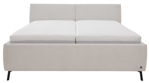 Bettgestell Interliving aus Stoff in Weiß Interliving Polsterbett Serie 1422 - Polsterbettgestell schneeweißer Bezug Famous & schwarze Metallfüße 346 - Liegefläche ca. 180 x 200 cm