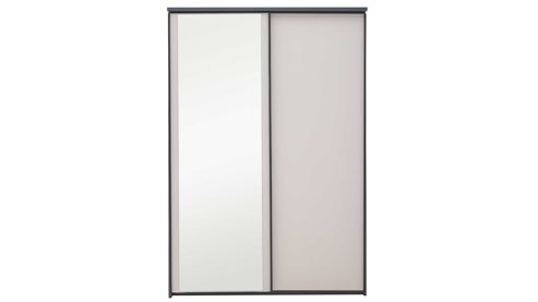 Kleiderschrank Interliving aus Holz in Grau Interliving Jugendzimmer Serie 1701 - Schwebetürenschrank Dunkelgrau & Sandgrau, schwarze Metallgriffe 800 - zwei Türen, Breite ca. 144 cm