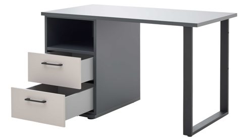 Schreibtisch Interliving aus Holz in Grau Interliving Jugendzimmer Serie 1701 - Schreibtisch Dunkelgrau & Sandgrau, schwarze Metallgriffe 800 - ca. 126 x 65 cm