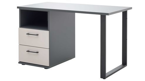 Schreibtisch Interliving aus Holz in Grau Interliving Jugendzimmer Serie 1701 - Schreibtisch Dunkelgrau & Sandgrau, schwarze Metallgriffe 800 - ca. 126 x 65 cm