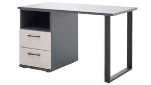 Schreibtisch Interliving aus Holz in Grau Interliving Jugendzimmer Serie 1701 - Schreibtisch Dunkelgrau & Sandgrau, schwarze Metallgriffe 800 - ca. 126 x 65 cm