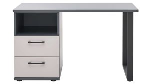Schreibtisch Interliving aus Holz in Grau Interliving Jugendzimmer Serie 1701 - Schreibtisch Dunkelgrau & Sandgrau, schwarze Metallgriffe 800 - ca. 126 x 65 cm
