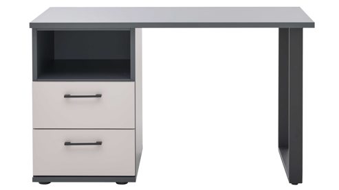 Schreibtisch Interliving aus Holz in Grau Interliving Jugendzimmer Serie 1701 - Schreibtisch Dunkelgrau & Sandgrau, schwarze Metallgriffe 800 - ca. 126 x 65 cm