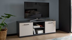 Lowboard Interliving aus Holz in Grau Interliving Jugendzimmer Serie 1701 - Lowboard Dunkelgrau & Sandgrau - zwei Türen, zwei Fächer