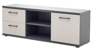 Lowboard Interliving aus Holz in Grau Interliving Jugendzimmer Serie 1701 - Lowboard Dunkelgrau & Sandgrau - zwei Schubladen, eine Tür