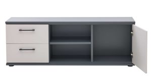 Lowboard Interliving aus Holz in Grau Interliving Jugendzimmer Serie 1701 - Lowboard Dunkelgrau & Sandgrau - zwei Schubladen, eine Tür