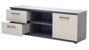 Lowboard Interliving aus Holz in Grau Interliving Jugendzimmer Serie 1701 - Lowboard Dunkelgrau & Sandgrau - zwei Schubladen, eine Tür