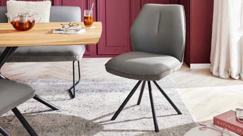 Vierfußstuhl Interliving aus Stoff in Grau Interliving Esszimmer Serie 5116 – Polsterstuhl graue Cord-Lederkombination Fo-Sh & schwarzes Gestell F37