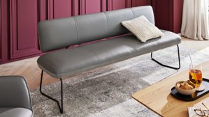 Polsterbank Interliving aus Leder in Grau Interliving Esszimmer Serie 5116 – Polsterbank graue Cord-Lederkombination Fo-Sh & schwarzes Gestell 10 - Länge ca. 200 cm