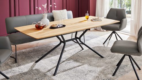 Esstisch Interliving aus Holz in Holzfarben Interliving Esszimmer Serie 5116 – Esstisch helle Wildeiche & schwarzes Metall - ca. 210 x 100 cm