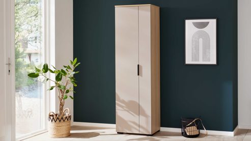 Garderobenschrank Interliving aus Holz in Grau Interliving Garderobe Serie 6015 - Garderobenschrank Steingrau & Eiche - zwei Türen, Breite ca. 60 cm