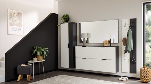 Garderoben-Set Interliving aus Holz in Weiß Interliving Garderobe Serie 6015 - Garderoben-Set Weiß & Mooreiche - sechsteilig