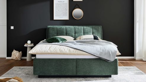 Polsterbett Interliving aus Stoff in Grün Interliving Bettensystem Serie 1420 - Polsterbett moosgrüne Chenille Toni - Liegefläche ca. 180 x 200 cm