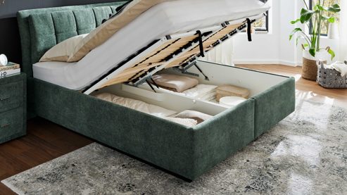 Polsterbett Interliving aus Stoff in Grün Interliving Bettensystem Serie 1420 - Polsterbett moosgrüne Chenille Toni - Liegefläche ca. 180 x 200 cm