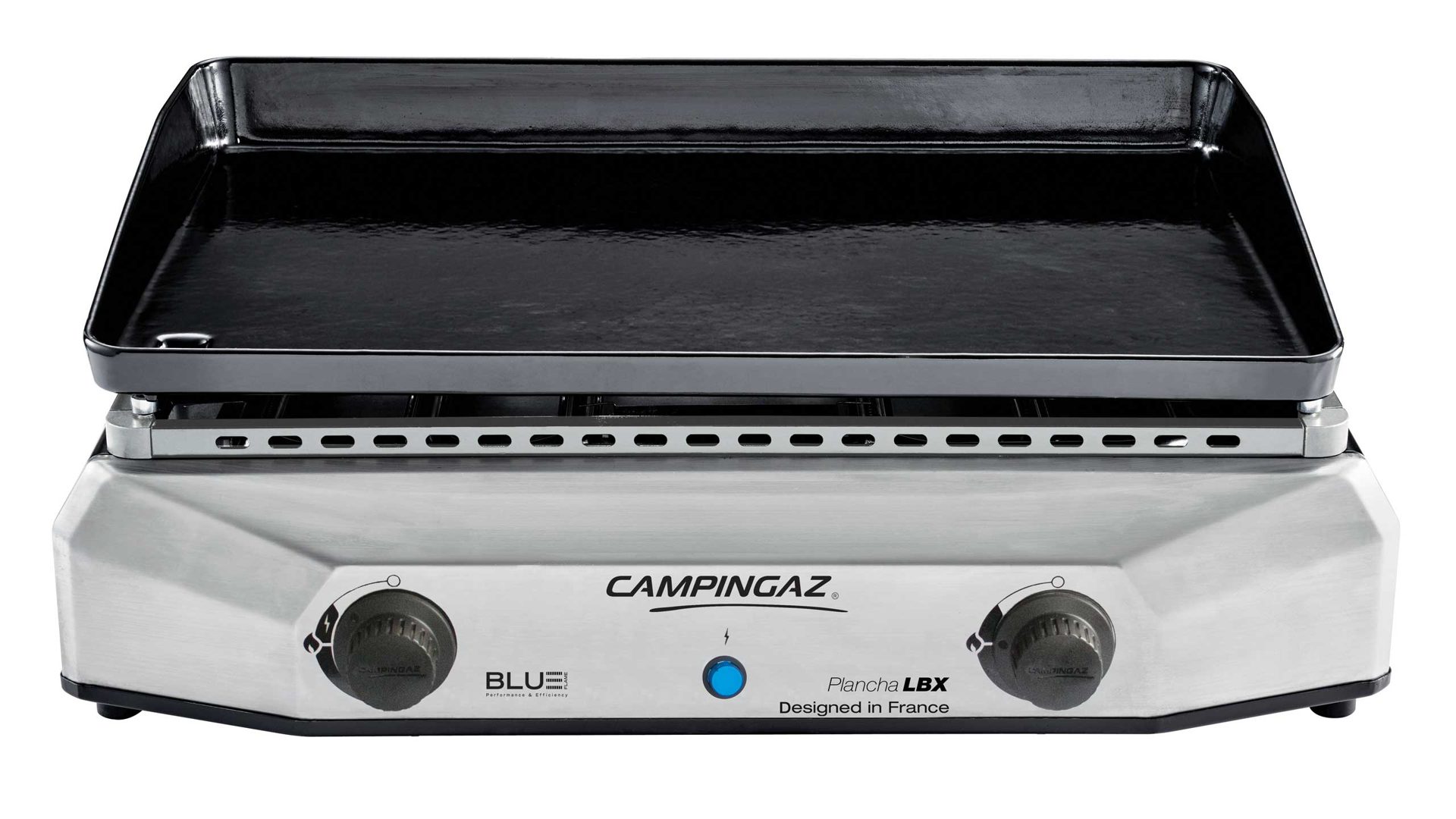 Gasgrill Campingaz aus Metall in Schwarz Silber CAMPINGAZ Grill Gasgrill PLANCHA LBX + Abdeckhaube gratis! Stahlbrenner mit Blue Flame Technologie, Emailliertes Gusseisen