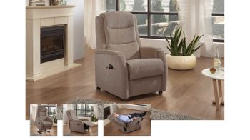 Relaxsessel PARTNERRING COLLECTION aus Stoff in Beige Sand HUKLA Relaxsessel Sessel RV82 A8 Stoffbezug Mandel Beige Stoff Leonie 19 Mandel, Funktion A8 ein Motor + Aufstehhilfe