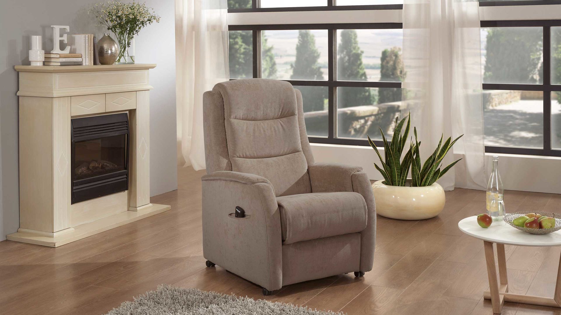 Relaxsessel PARTNERRING COLLECTION aus Stoff in Beige Sand HUKLA Relaxsessel Sessel RV82 A8 Stoffbezug Mandel Beige Stoff Leonie 19 Mandel, Funktion A8 ein Motor + Aufstehhilfe
