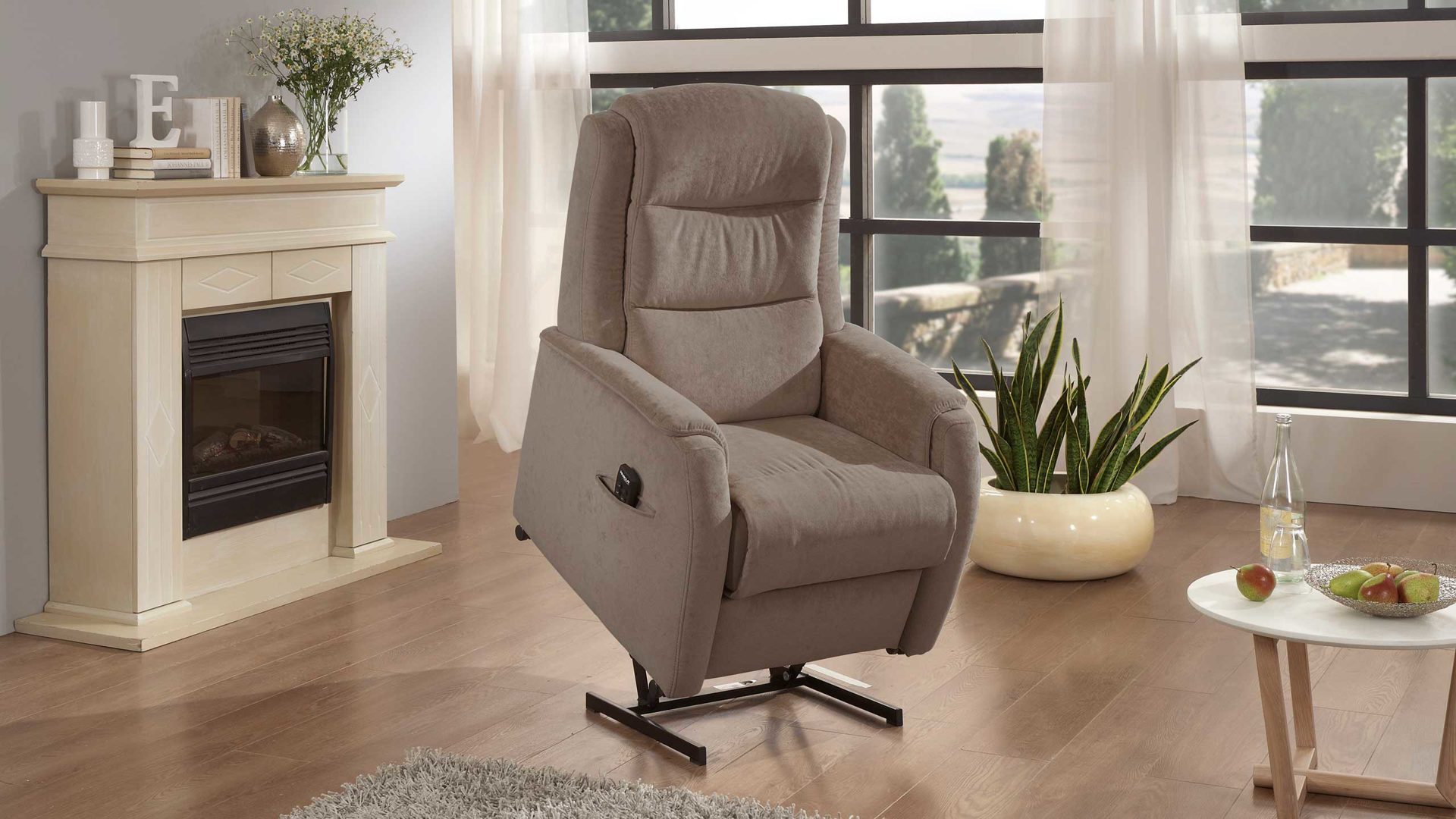 Relaxsessel PARTNERRING COLLECTION aus Stoff in Beige Sand HUKLA Relaxsessel Sessel RV82 A8 Stoffbezug Mandel Beige Stoff Leonie 19 Mandel, Funktion A8 ein Motor + Aufstehhilfe