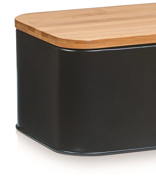 Brotkasten Zeller present aus Metall in Schwarz Brotkasten schwarzes Metall & Bambus - ca. 31 x 18 cm