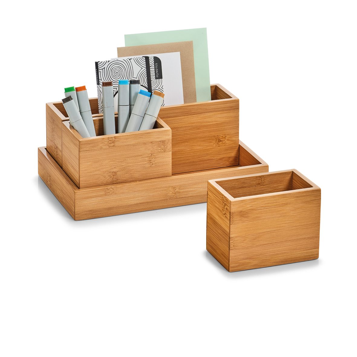 Ordnungsbox Zeller present aus Holz in Holzfarben Organizer-Set  Bambusholz - vierteilig