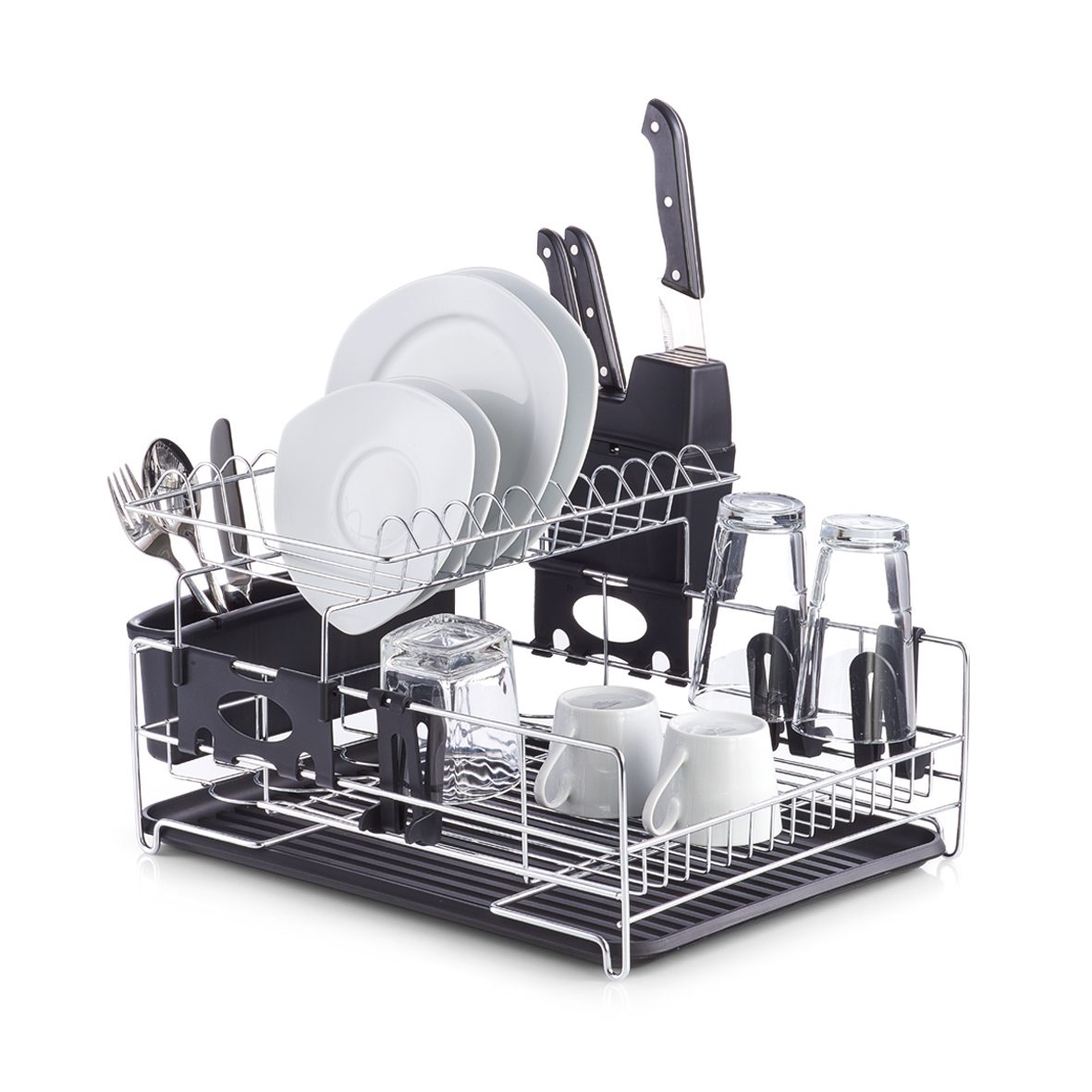 Küchenhelfer Zeller present aus Metall in Schwarz Geschirrabtropfständer verchromtes Metall & schwarzer Kunststoff