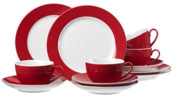 Kaffeeservice Ritzenhoff & breker aus Porzellan in Rot Ritzenhoff & Breker Kaffeeservice Doppio weißes Porzellan mit rotem Rand - zwölfteilig, Kaffeegeschirr