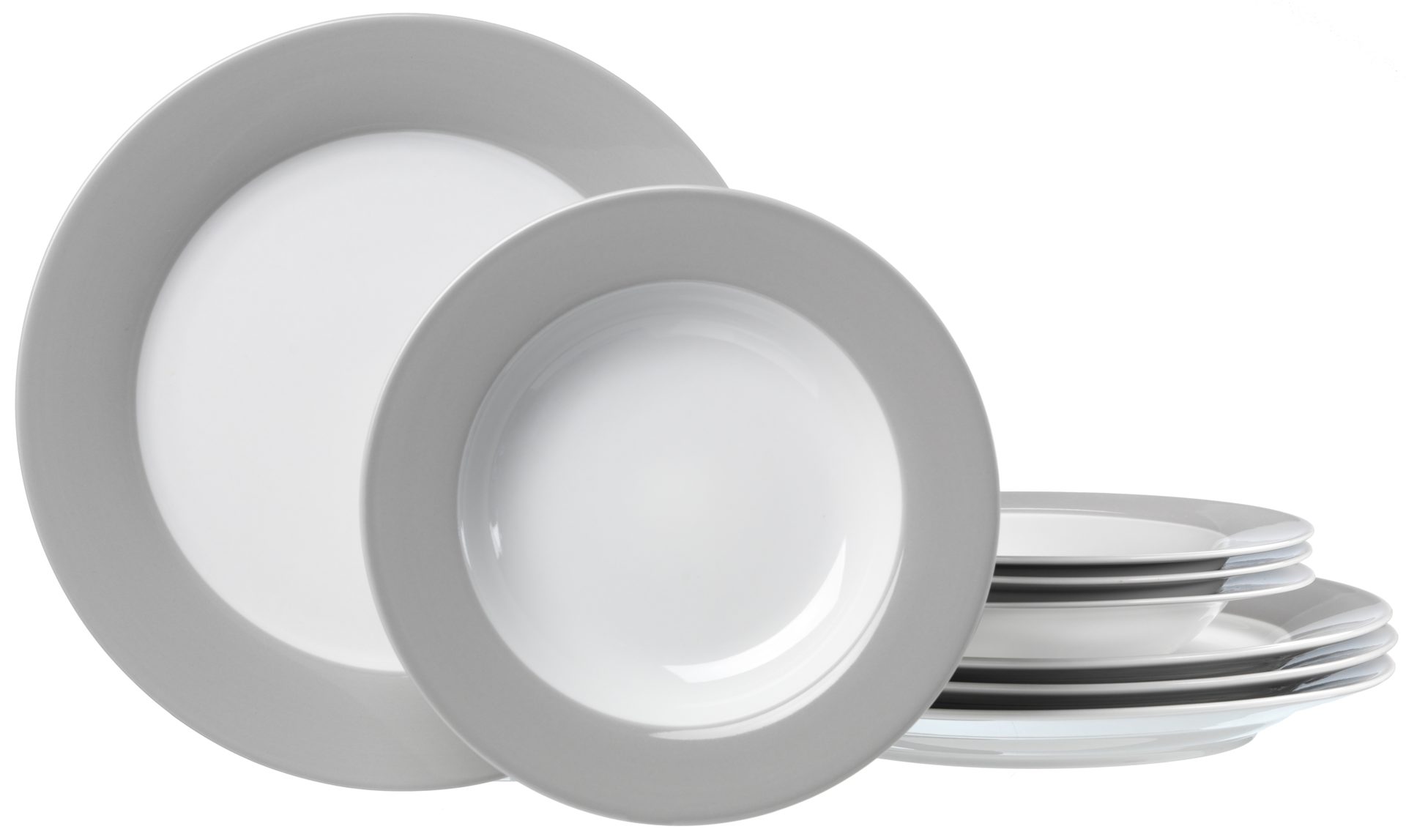 Tafelservice Ritzenhoff & breker aus Porzellan in Grau Ritzenhoff & Breker Tafelservice Doppio weißes Porzellan mit grauem Rand - achtteilig, Tafelgeschirr