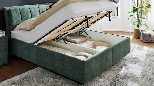 Polsterbett Interliving aus Stoff in Grün Interliving Bettensystem Serie 1420 - Polsterbett moosgrüne Chenille Toni - Liegefläche ca. 180 x 200 cm