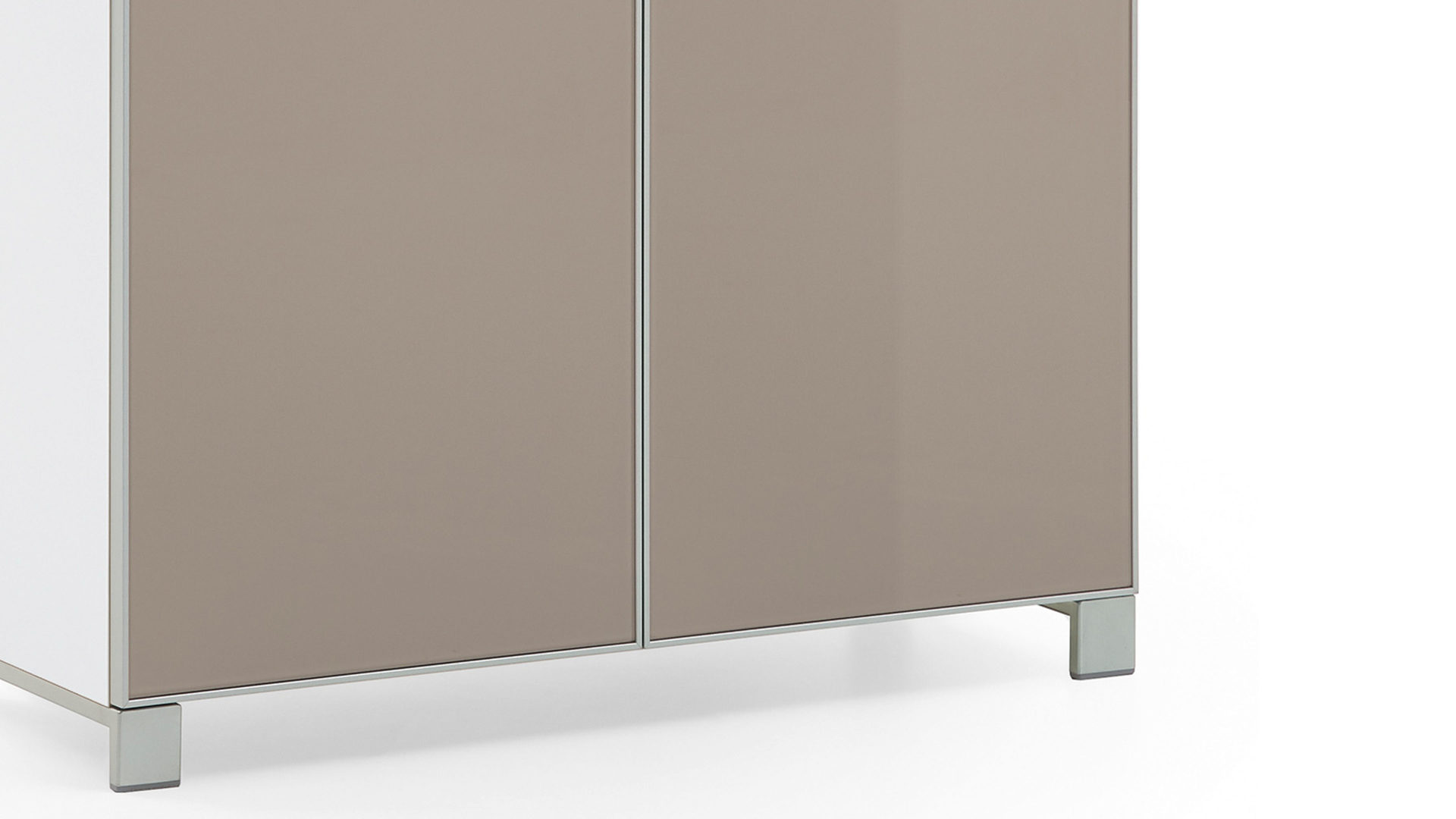 Schuhschrank Voss möebel aus Glas in Braun VOSS MÖBEL Schuhschrank Santina als Dielenmöbel weißer Lack & taupefarbenes Glas – zwei Schubladen, zwei Türen