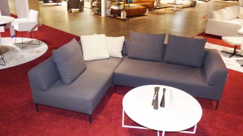 Sofa Freistil aus Metall Stoff in Dunkelgrau ROLF BENZ freistil 185 Polstergarnitur Eckgarnitur Stoff 4042 schwarzgrau, ca. 180 x 245 cm, Stahlwinkelfuss staubgrau