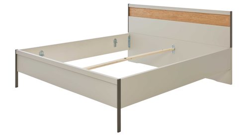 Bettgestell Interliving aus Holz in Hellgrau Interliving Schlafzimmer Serie 1035 – Bettgestell mit Holzeinlage und Beimöbeln Riffholz & Champagner - fünfteilig, Liegefläche ca. 180 x 200 cm