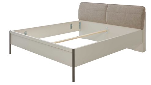 Bettgestell Interliving aus Holz in Grau Interliving Schlafzimmer Serie 1035 – Bettgestell mit Polsterkopfteil grauer Webstoff & Champagner - Liegefläche ca. 180 x 200 cm