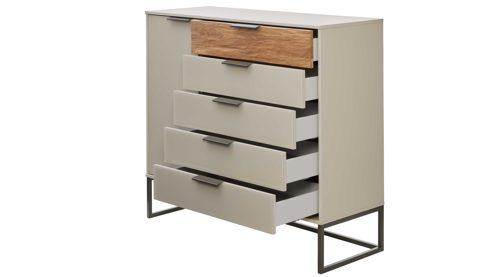 Komplettzimmer Interliving aus Holz in Hellgrau Interliving Schlafzimmer Serie 1035 – Komplettzimmer mit Bettanlage und Kommode Champagner & Riffholz - Liegefläche ca. 180 x 200 cm