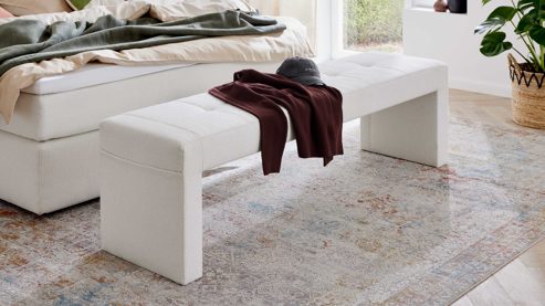 Polsterbank Interliving aus Stoff in Weiß Interliving Boxspring Bett Serie 1421 - Bettbank elfenbeinfarbener Bezug Alfor 101 - Länge ca. 180 cm