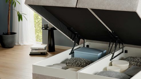 Boxspringbett Interliving aus Stoff in Hellgrau Interliving Boxspring Bett Serie 1421 taubengrauer Bezug Lofar 18 - Liegefläche ca. 180 x 200 cm